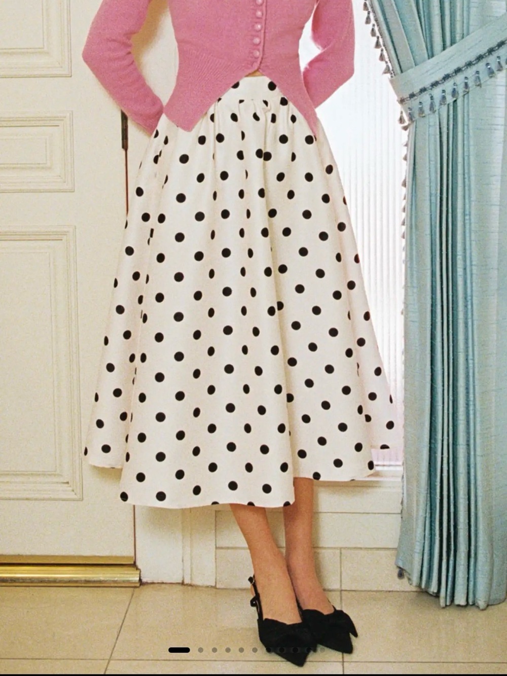 NWT Cider White black Polka Dot Circle Midi Skirt pockets quality